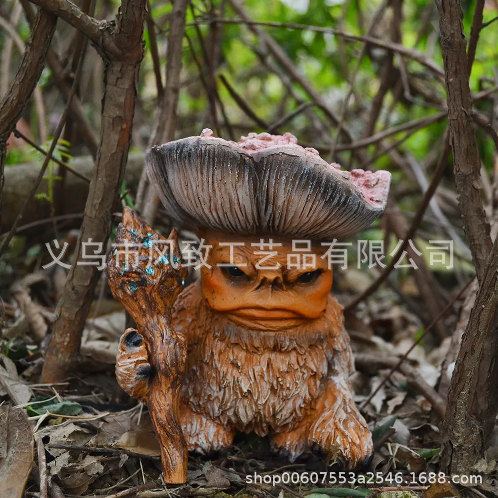 Mushroom Monster Shaman Troll Statue‌- Fantasy Garden Decor Resin Sculpture