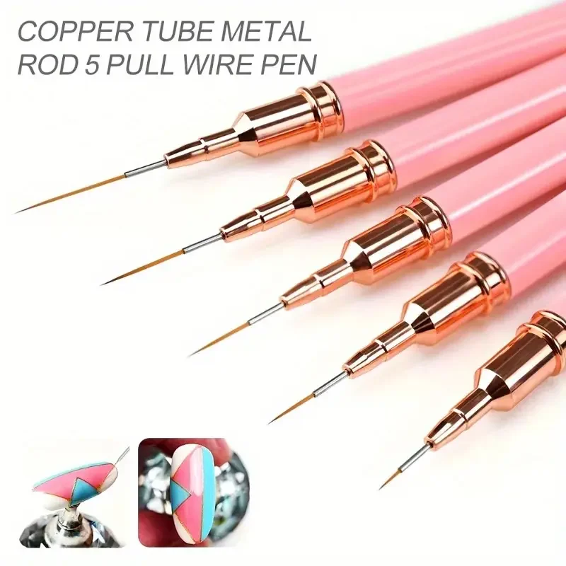 

5pcs Pink Nail Art Brush Set for Gel Polish Precision Detailing & Manicure Tools Includes 4/8/12/20/25mm Tips for Long Nails