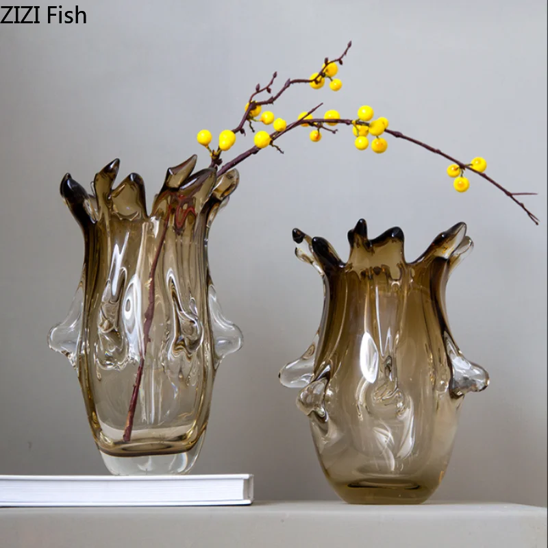 Irregular Thickened Glass Vase Desktop Flower Vessels Flower Arrangement Hydroponic Vases Decorative Vases Dried Flower Vase