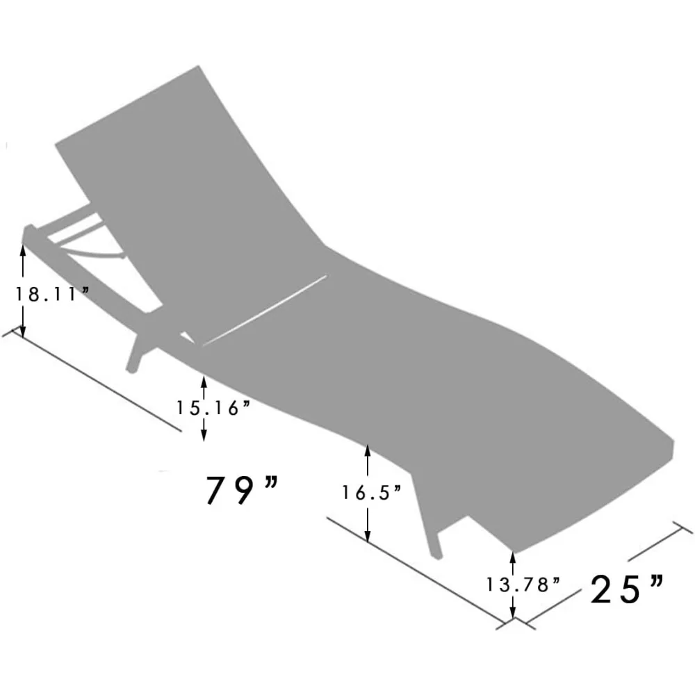 Long Reclining Chaise Lounge of 2 Pieces, 5 Position Adjustable Backrest, All Weather Outdoor Lounge Chairs.