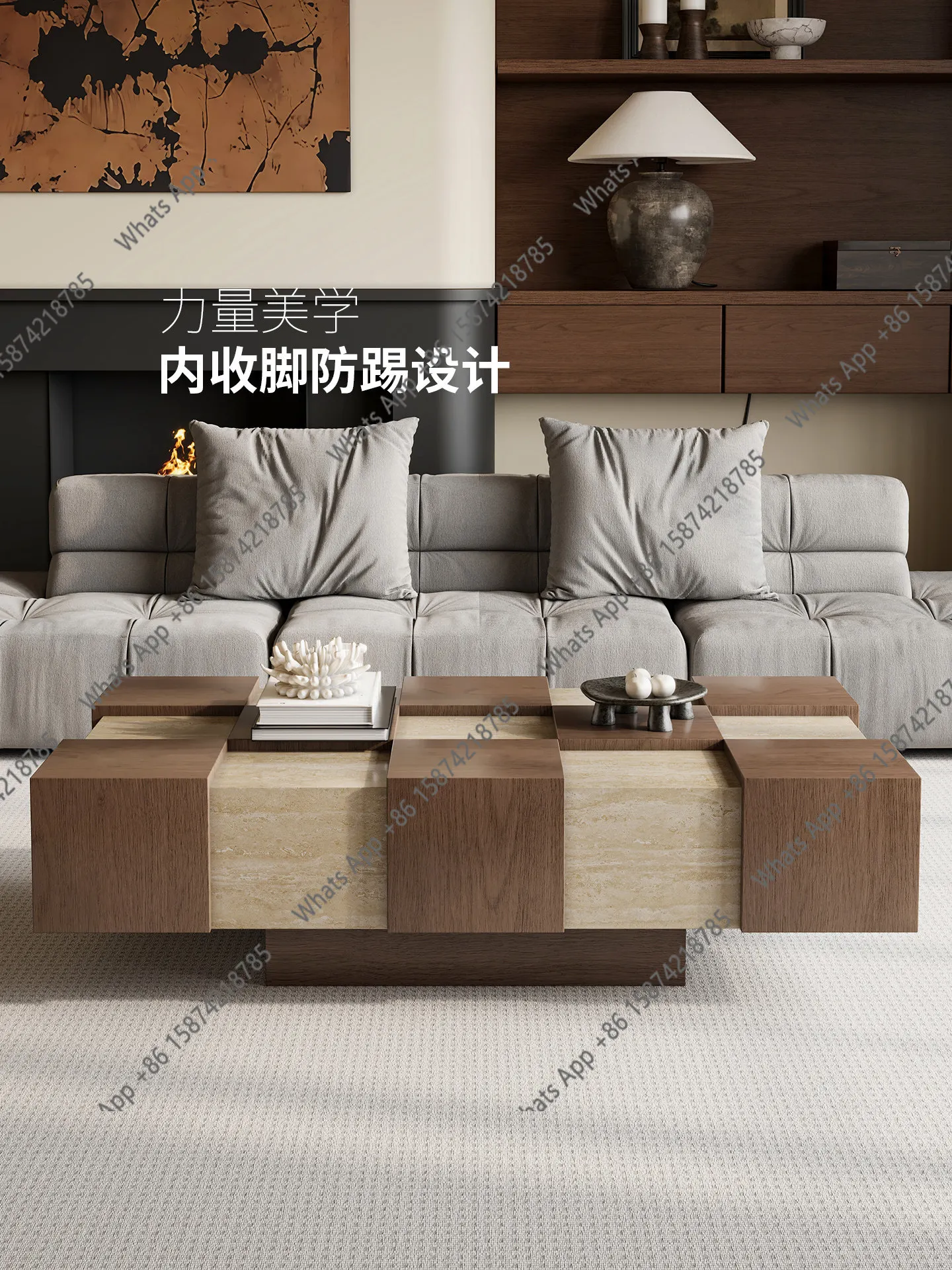 living room coffee table household simple retro coffee table  checkerboard color matching rectangular coffee table