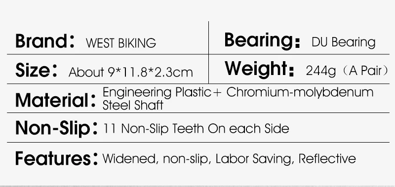 WEST BIKING MTB Fahrradpedale Rutschfeste Plattformpedale für Stadt- und Rennräder Fahrradzubehör Ultraleichte Breite Nylon-Reflektorpads – Detail 3
