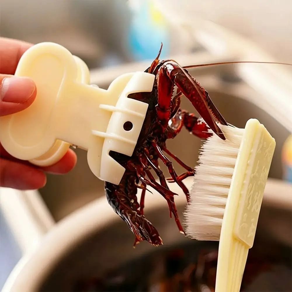 Durable with Brush Set Crayfish Cleaning Clip Handheld Anti-Pinch Crayfish Washer Tool Crayfish Washing Holder Home Kitchen