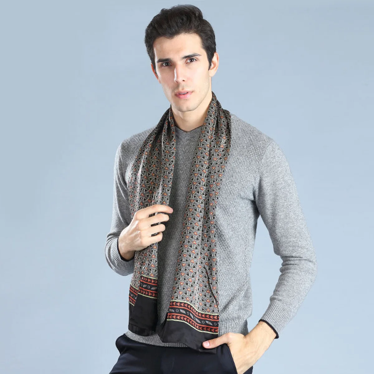 

Шелковый шарф, роскошные модные шарфы с принтом, клетчатый шейный шарф, шаль, винтажный теплый шейный платок, аксессуары для мужчин