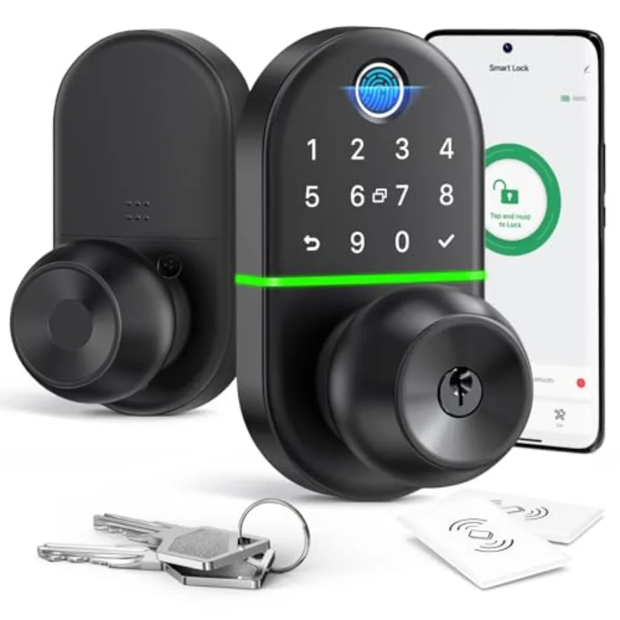 

Keyless Entry Knob for Front Door: NICE DIGI Keypad Digital Lock Biometric Lock with Fingerprint Easy Installation