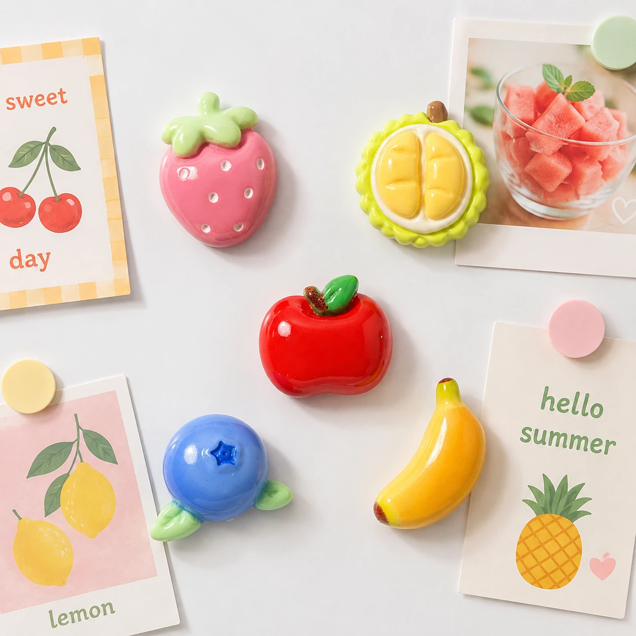 Fruit Fridge Magnets,Apple Banana Strawberry Blueberry Durian Refrigerator Magnets Hme Kitchen Decor Gift Set