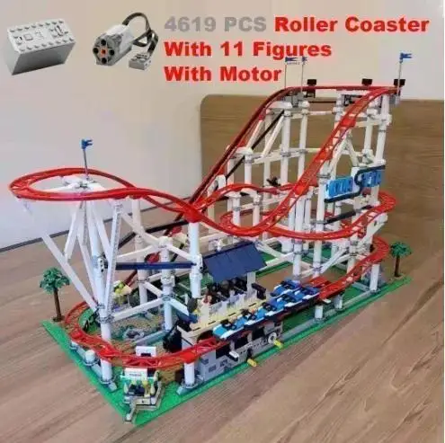 

4619PCS With Motor Big Roller Coaster Compatible 15039 18003 15039 Model Building 10261 Blocks Bricks Kid Birthday10303 gifts