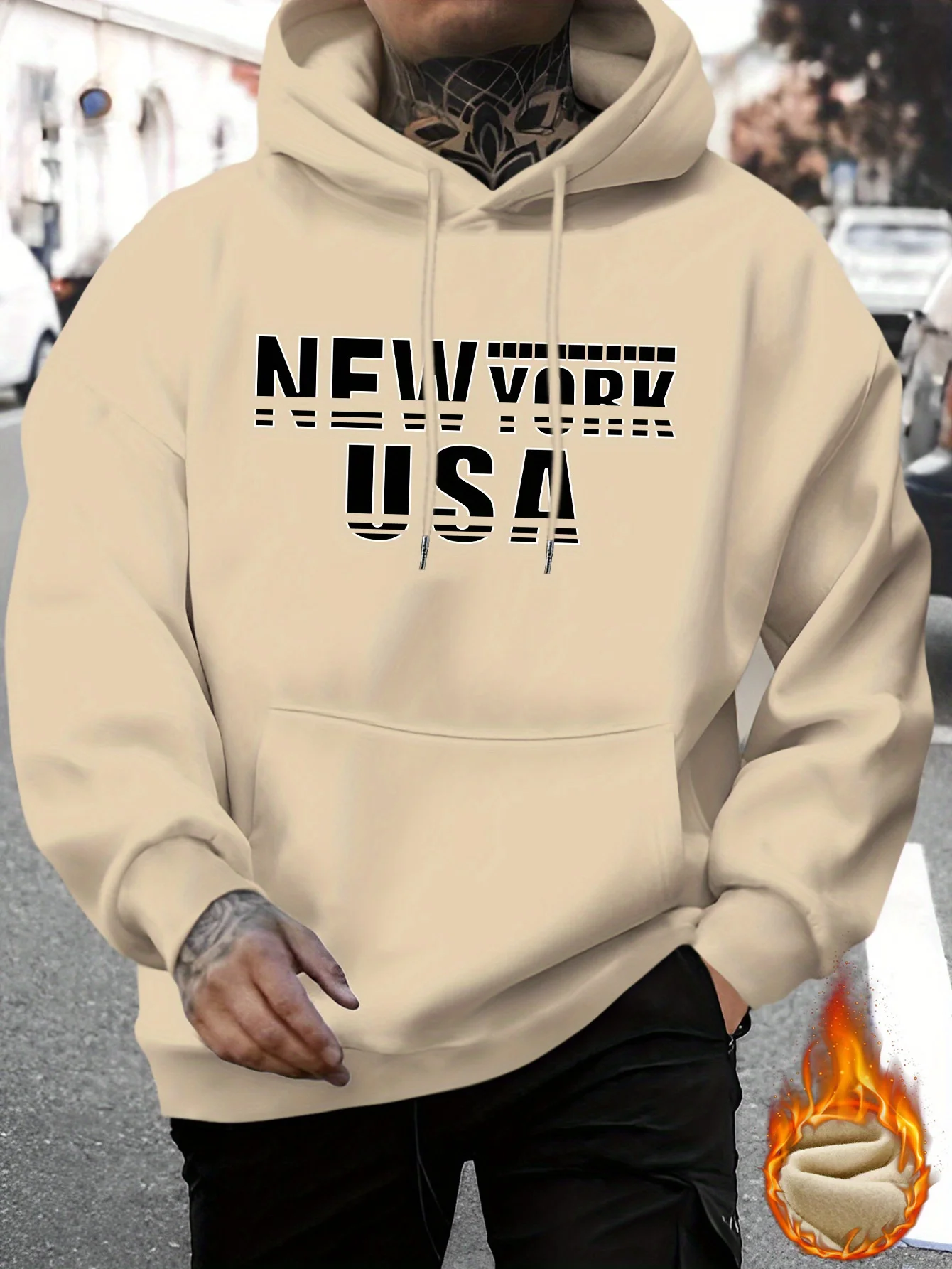 Men's New American New York Personalized Letter Print Casual Sweatshirt Fashion Drawstring Hoodie Autumn and Winter Top