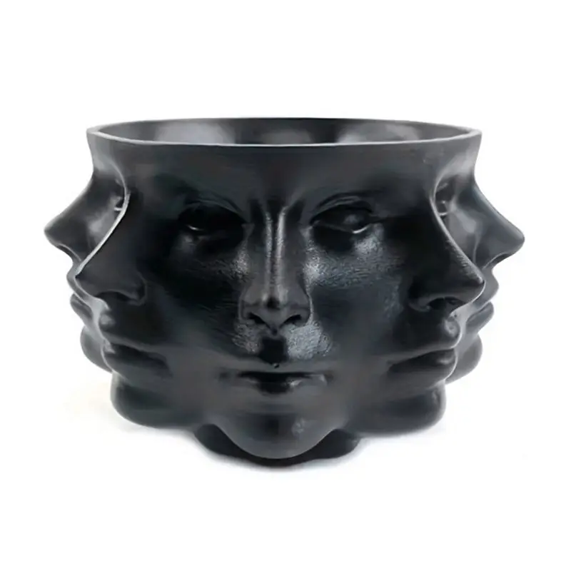 PZHI Face Flower Pot, Abstract Style Resin Vase Mould Multi-Faceted Human Face Flowerpot for Succulents, Black Decorative