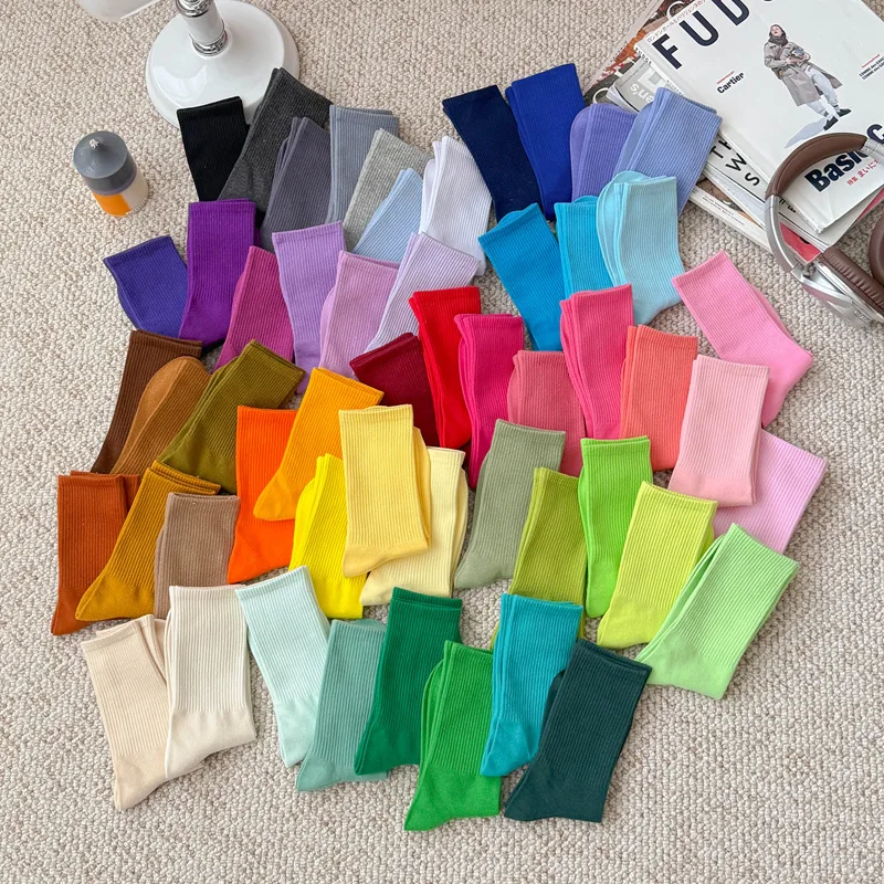 1 Pair Colorful Women Long Socks for All Seasons Multi-Color Mid-Calf Socks Ladies Student Athletic Cotton Socks High Quality