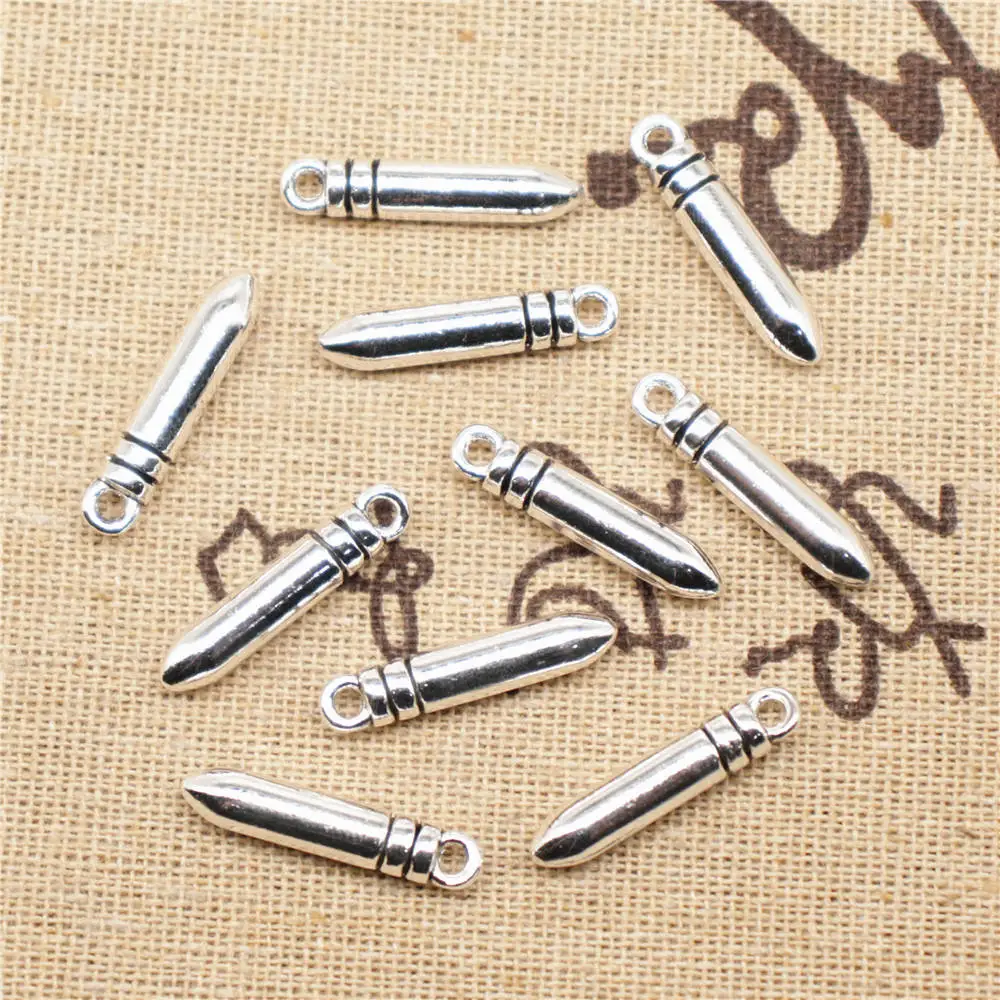 10pcs 4X23mm Bullet Head Charms Men Pendant Children Craft Trendy Jewelry Antique Silver Color