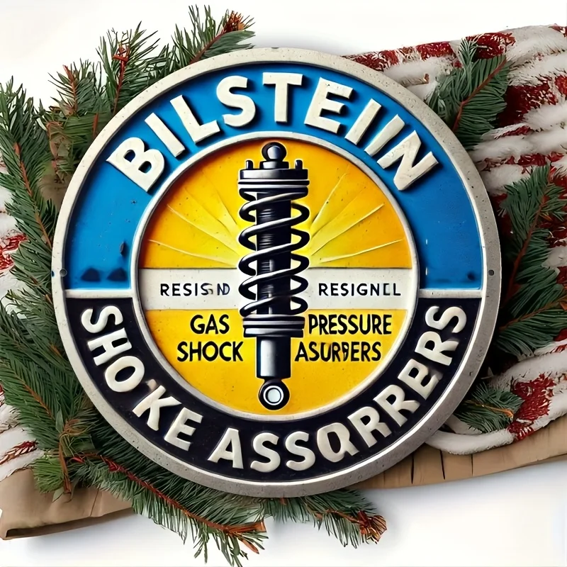 1pc 2D Print Metal Sign Room Decor 1pc Bilstein Resignal Gas Shock Absorbers Vintage Metal Sign, 8x8inch Wall Art, Rustic