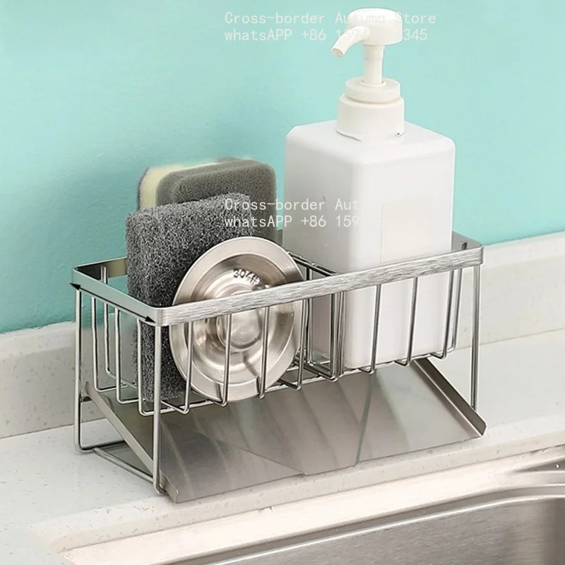 Sink sponge Holder 304 stainless steel,Soap Dispenser Brush Drainer Rack Organizers with Removable Drain Tray for Kitchen