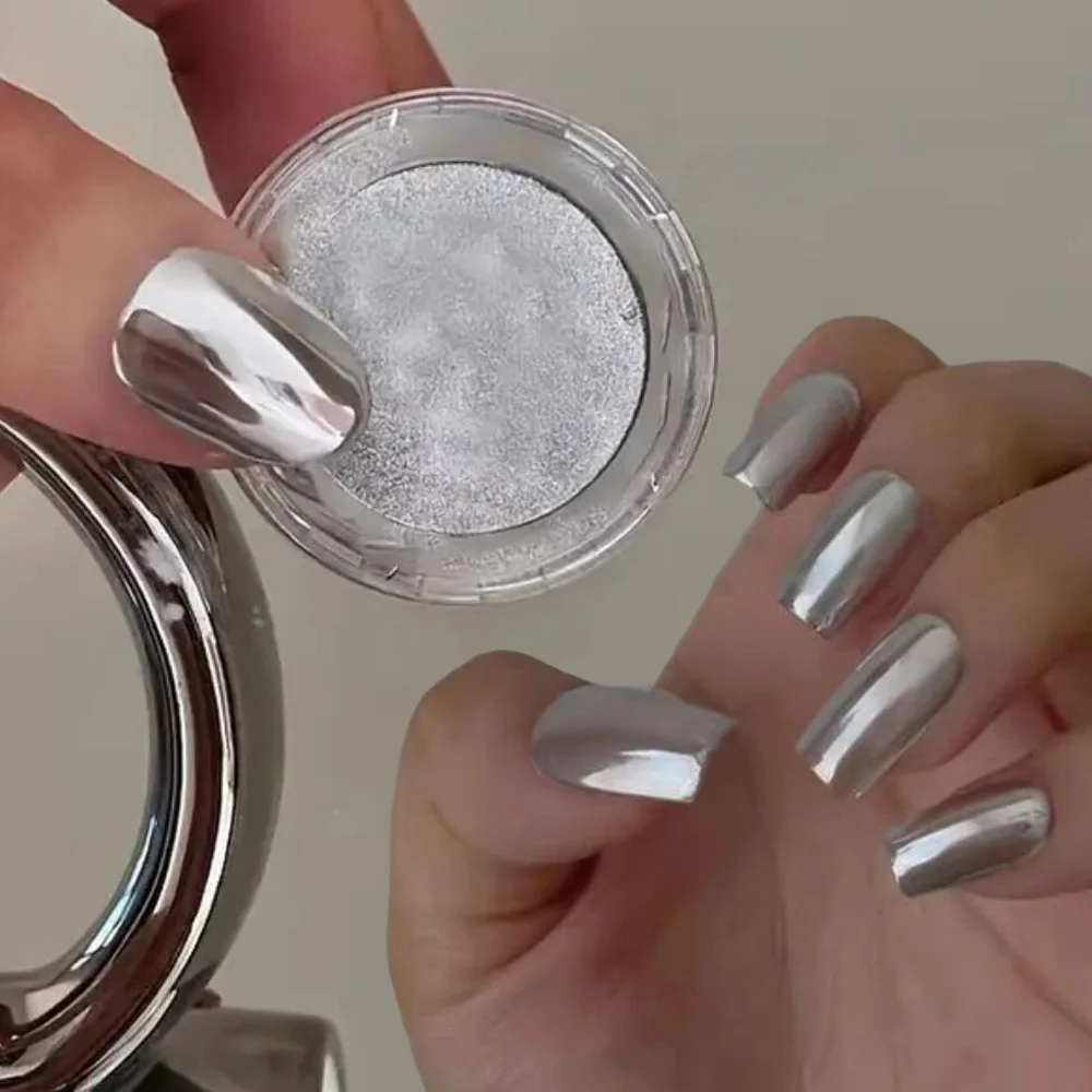 1Box 0.5G Moonlight Mirror Nail Powder White Silver Gold Fine Glitter Metallic Pigment Gel Polish Chrome Holographic Nail Powder