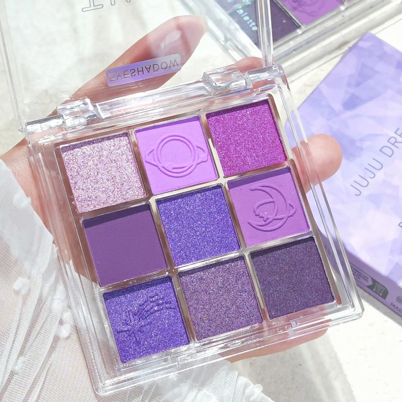 Purple tassel nine-color eyeshadow, smoked violet makeup, pearlescent matte, nine-square grid color eyeshadow palette