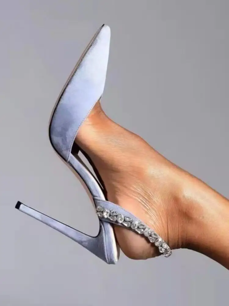 

Sexy Pointy Toe High Heel Stilettos Rhinestone Party Slingback Pumps Women Thin Heeled Party Dress Shoes