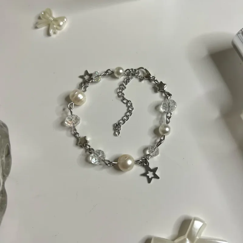 Pulsera de perlas y estrellas hecha a mano, brazalete con cuentas hechas a mano, regalos de joyería