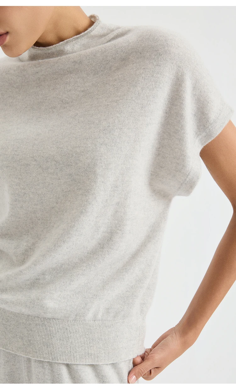 BY4621755 Damen-Weste mit Stehkragen, 100% Kaschmir, Oversized, ärmellos, mit Kettendetails am Rücken und Schlitz, dezenter Luxus für den frühen Herbst. – Detail 9