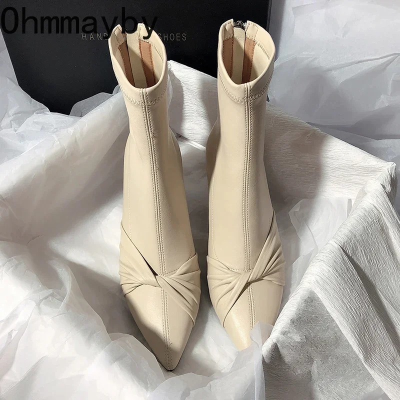 Stivaletti Slim da donna firmati moda eleganti scarpe a punta stivaletti corti da donna con tacco alto