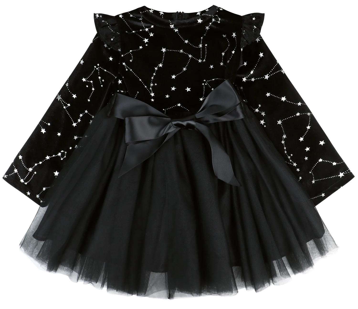 Toddler Little Girls Polka Dot Star Dresses Long Sleeves Ruffle Tulle Princess Fluffy Stars Dress 2-12 years