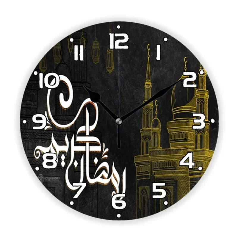 3D Luxurious Black Gold Eid Mubarak Arabic Traditional Large Wall Clock Living Room Ramadan Islamic Moselm Wall Watch Home Decor