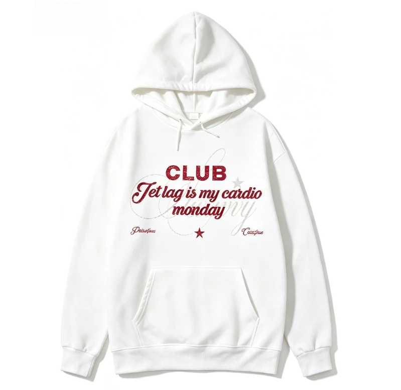 2026 new Printed combining cursive script and block letters worn-out patterns suitable for both men and women hooded sweatshirt