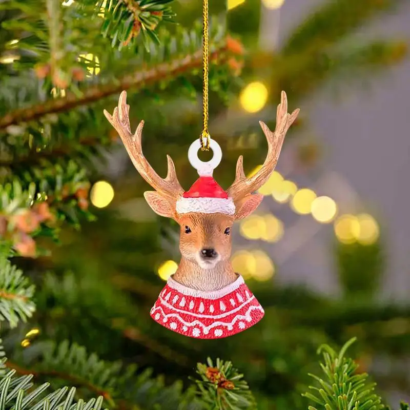 1pcs Cute Elk Bird Rabbit Squirrel Hedgehog Christmas Decoration Pendant 2D Acrylic Interesting Christmas Tree Hanging Ornaments