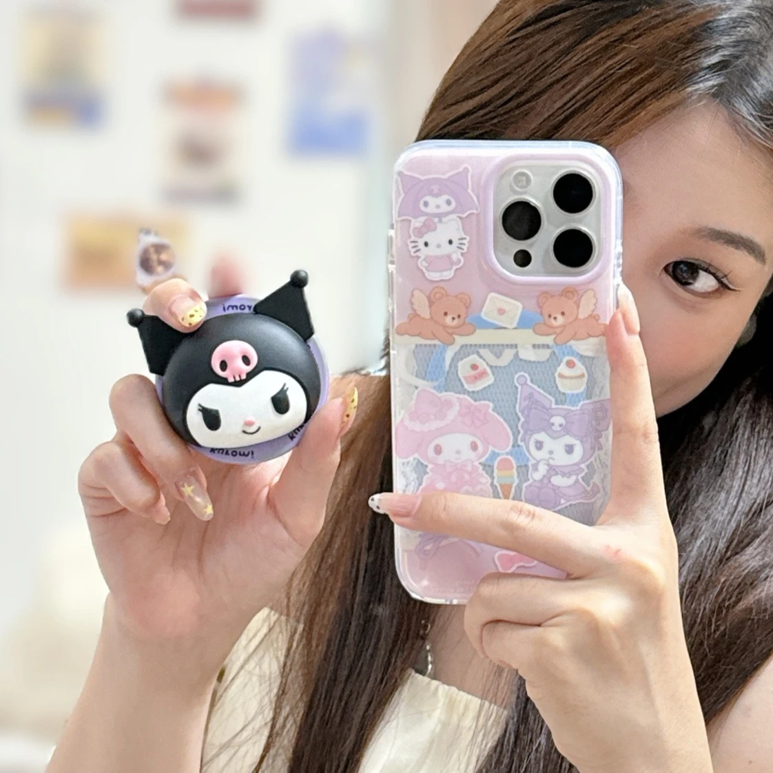 

Cute Cartoon Sanrio Hello Kitty Kuromi 3D Magnetic Bracket Mobile Phone Case for IPhone 16 ProMax 16 15 14 13 ProMax Phone Case
