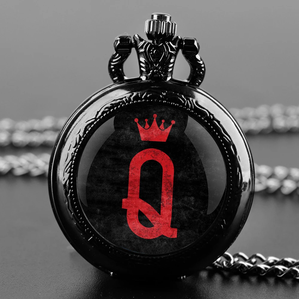 

Q Queen Design Glass Dome Fashion Arabic Numerals Quartz Pocket Watch Necklace Pendant Chain Mens Women Gifts