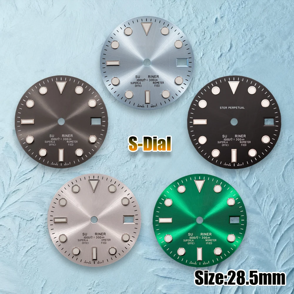 NH35 28.5mm green luminous S dial SUB mariner watch dial suitable for NH35 NH36 movement watch accessories watch repair tools