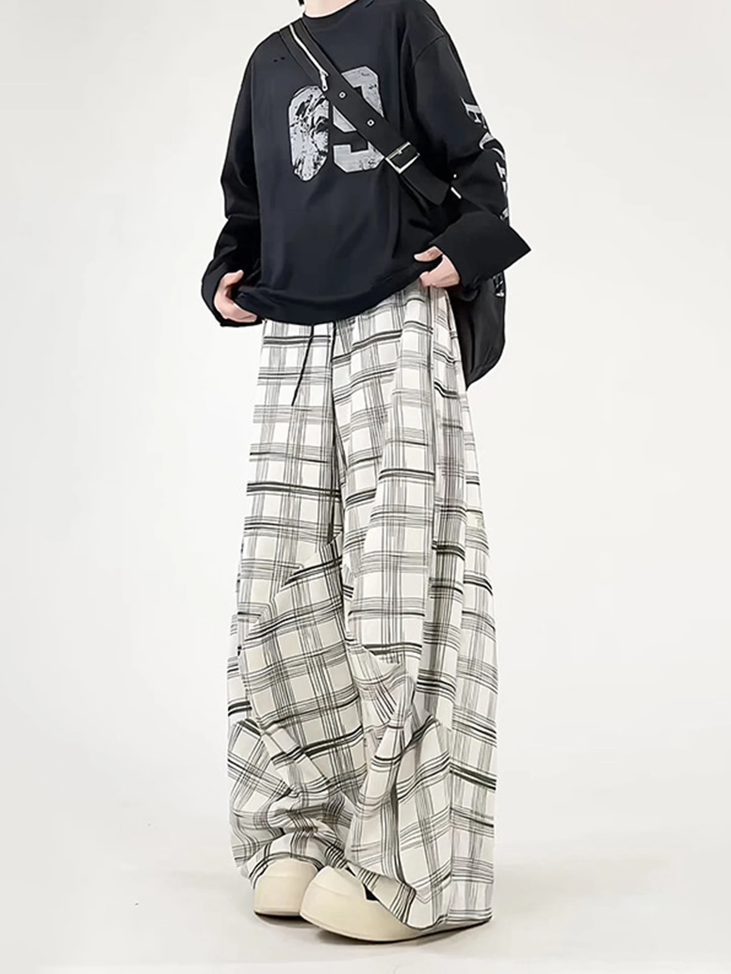 

Свободные мужские брюки в клетку, удобные повседневные брюки в американском ретро-стиле, модные осенние прямые брюки для повседневной носки