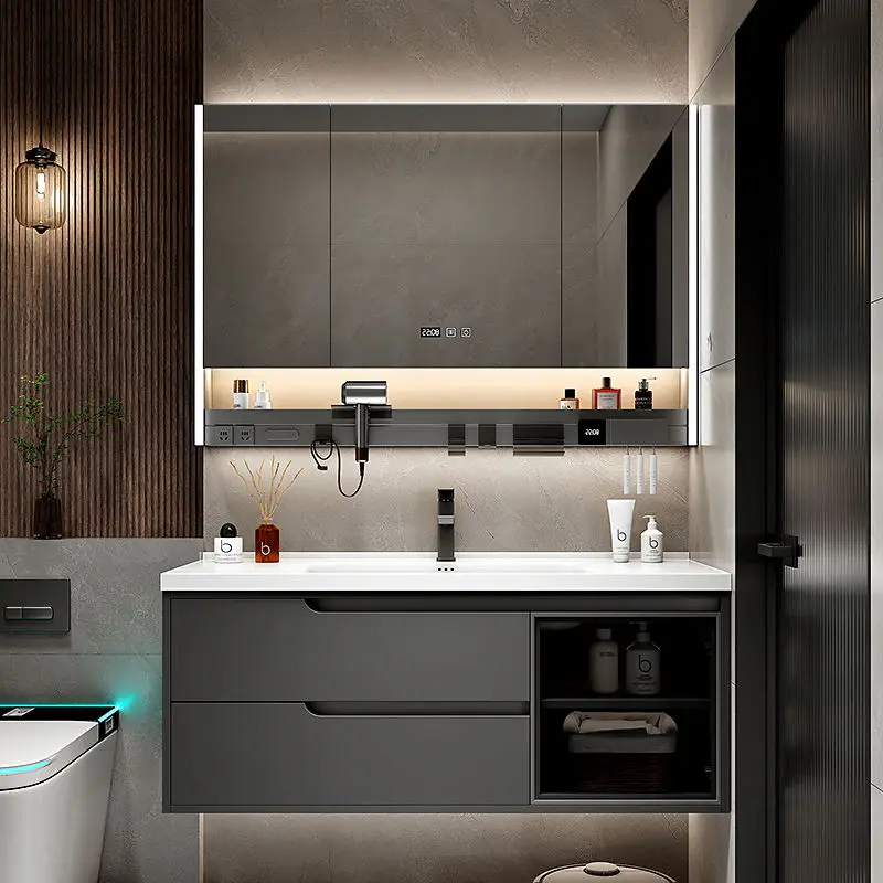 

Rustic European Bathroom Cabinet Gray Modern Smart Mirror Bathroom Cabinet Storage Narrow Tall Meuble Salle De Bain Furniture
