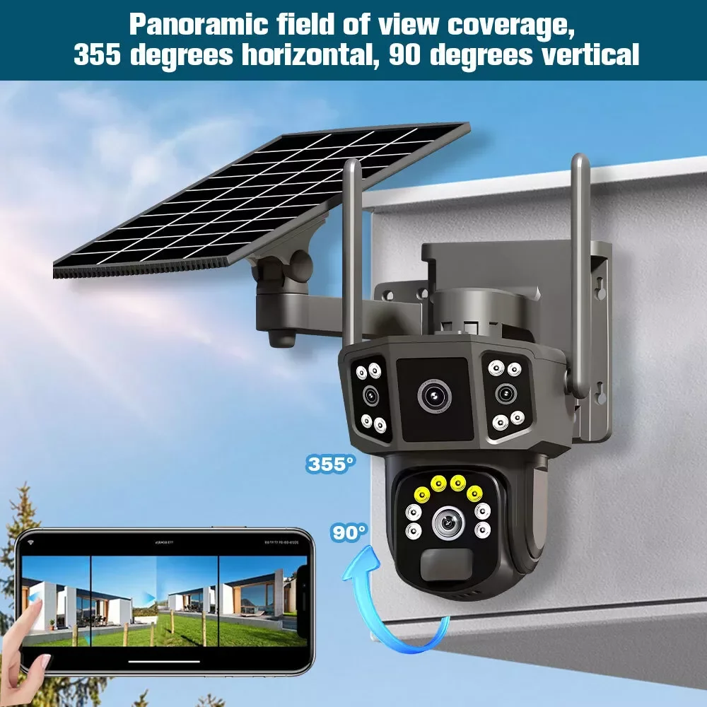 Brand New 9MP Wireless Dual-Lens Outdoor Solar Security Camera System PTZ IP Cam WIFI CCTV