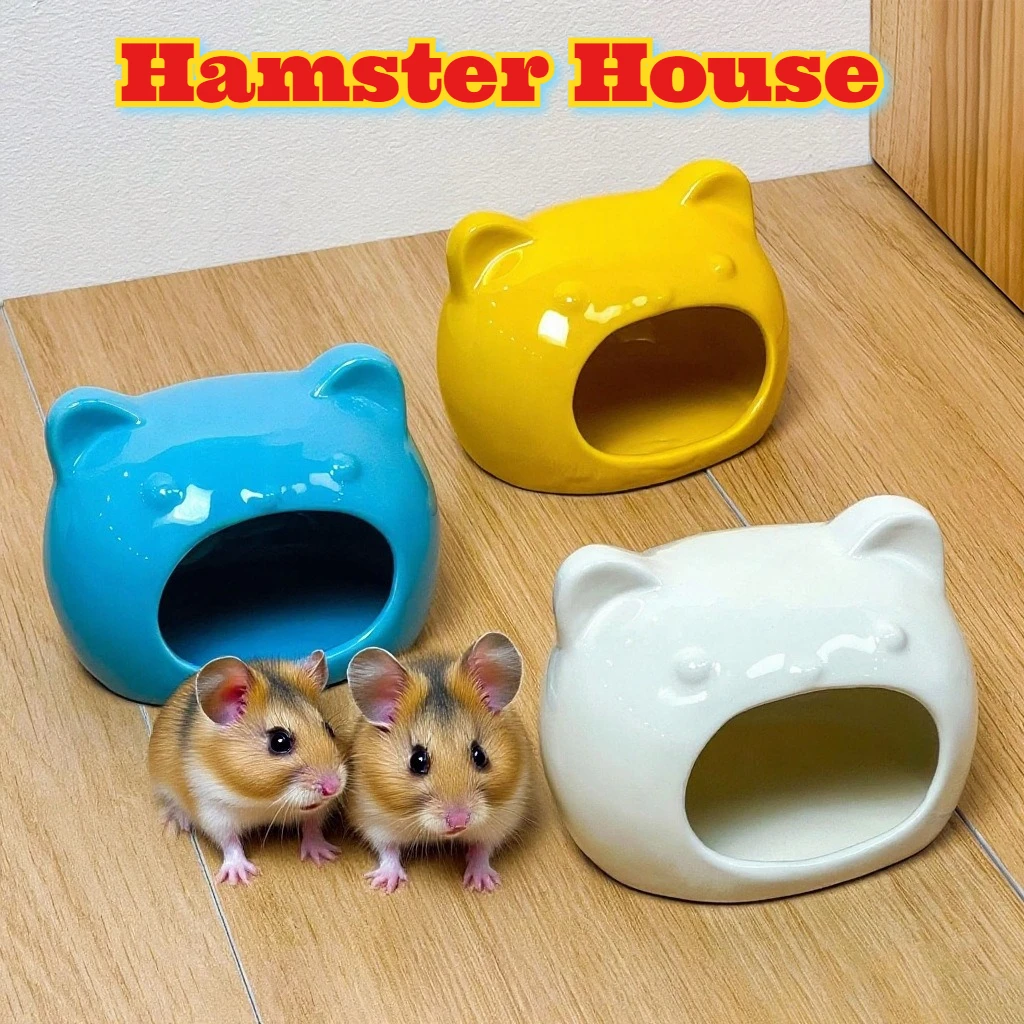 

Creative Cartoon Bear Shape Ceramic Hamster Hideout Summer Cooling House Small Pet Habitat Gerbil Teddy Accessories Shelter