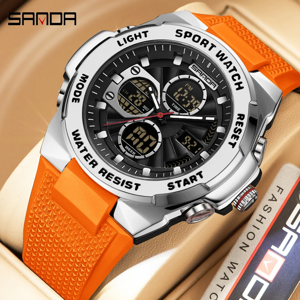 

SANDA Men's Electronic Quartz Watch Multi-function Clock Silicone Strap Sport Wristwatch Man Waterproof Calendar Digital Watche
