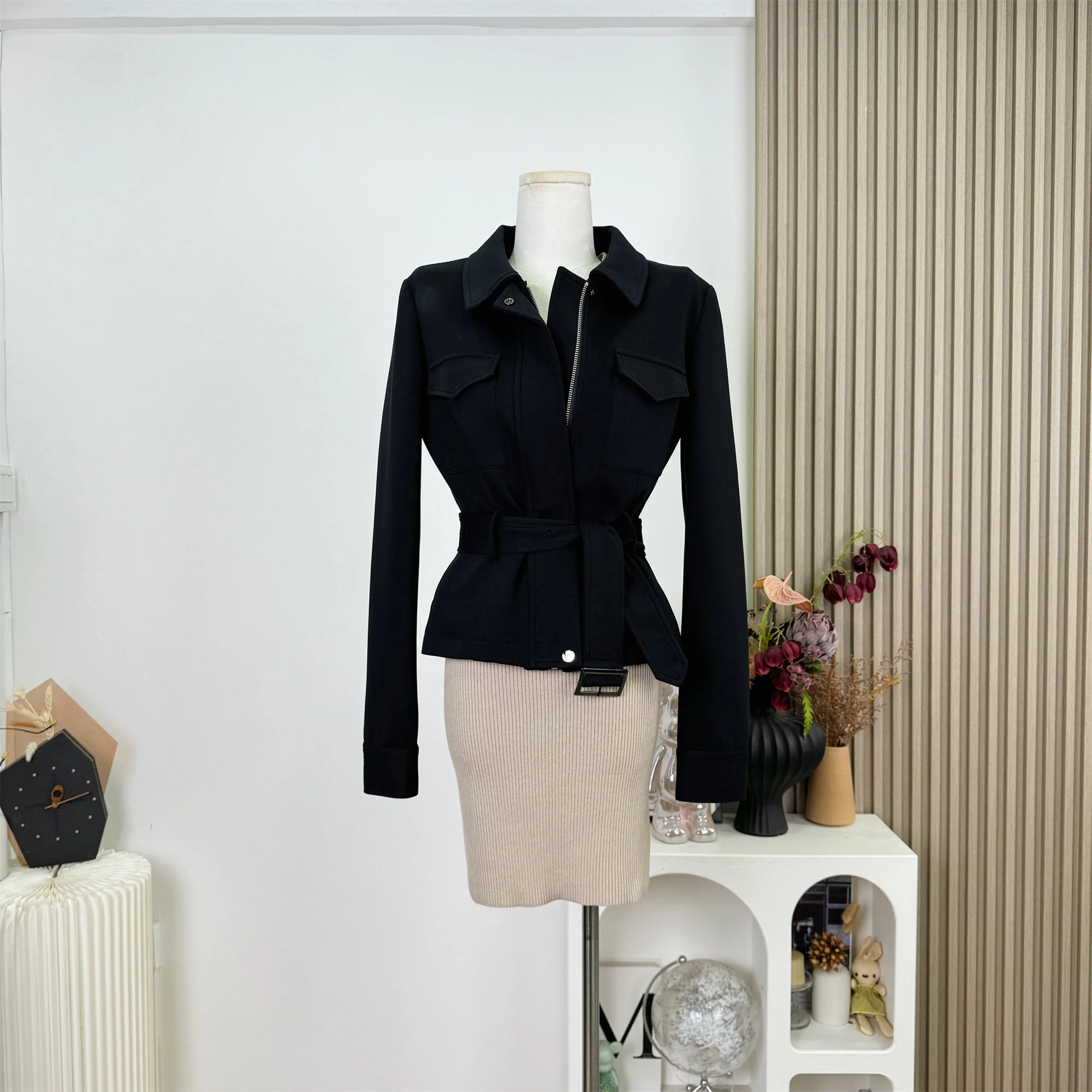 

Retro Women's Black Lace Up Trench Coat Jacket Versatile Design Casual Top Outerwear Autumn Winter 2025 New Style F219