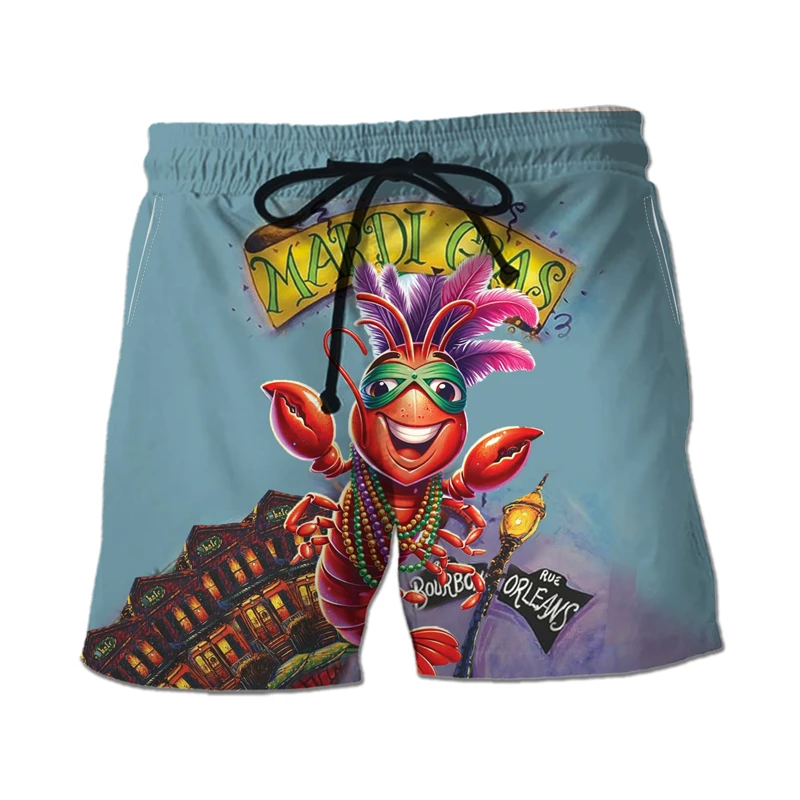 Mardi Gras masculino calça curta estampa 3D, máscara de carnaval, shorts de praia gráfico, calção casual para férias, calça infantil, moda Harajuku