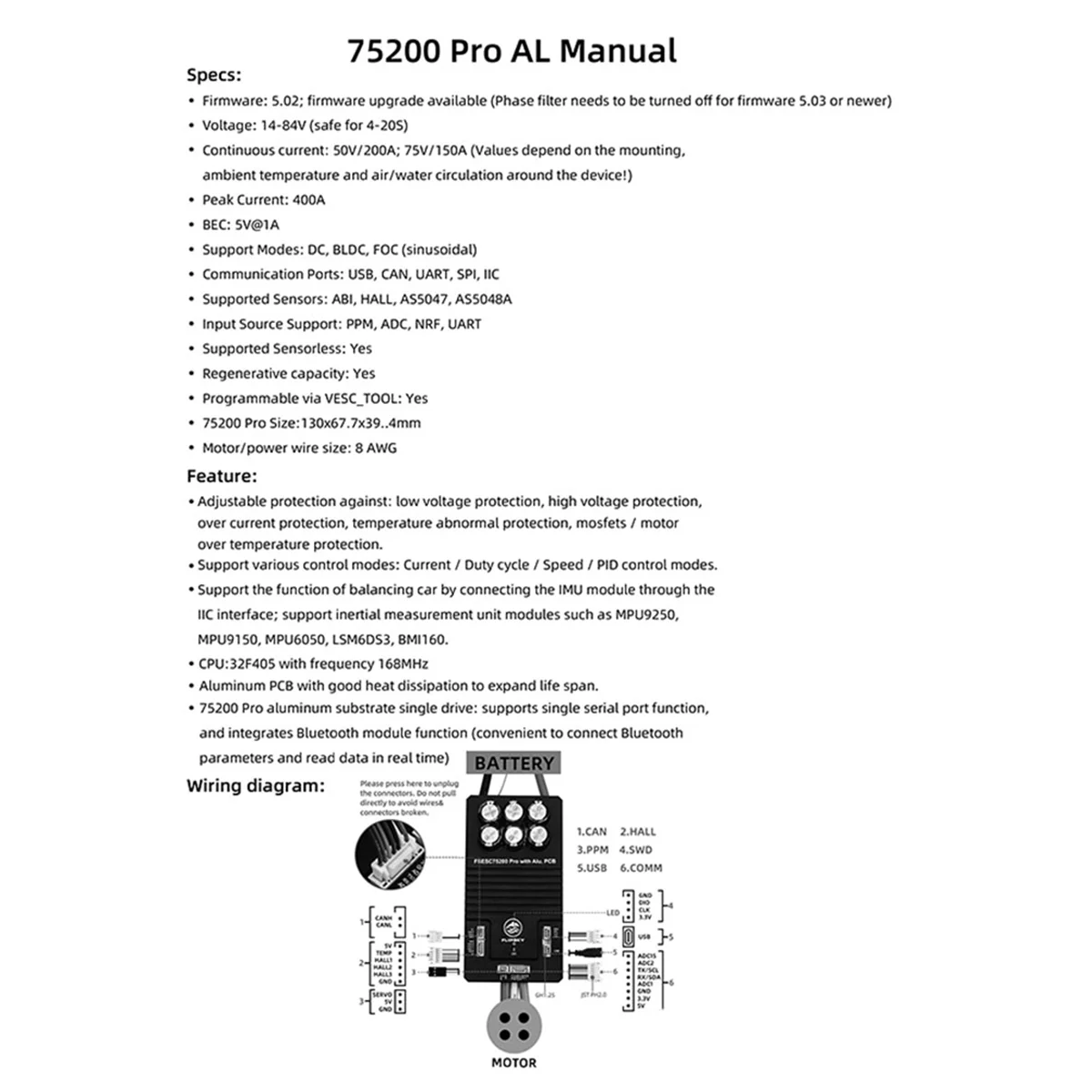 

AB01 75200 Pro Бесщеточный ESC с алюминиевой печатной платой на основе для боевого робота-серфинга, робота-электрического велосипеда