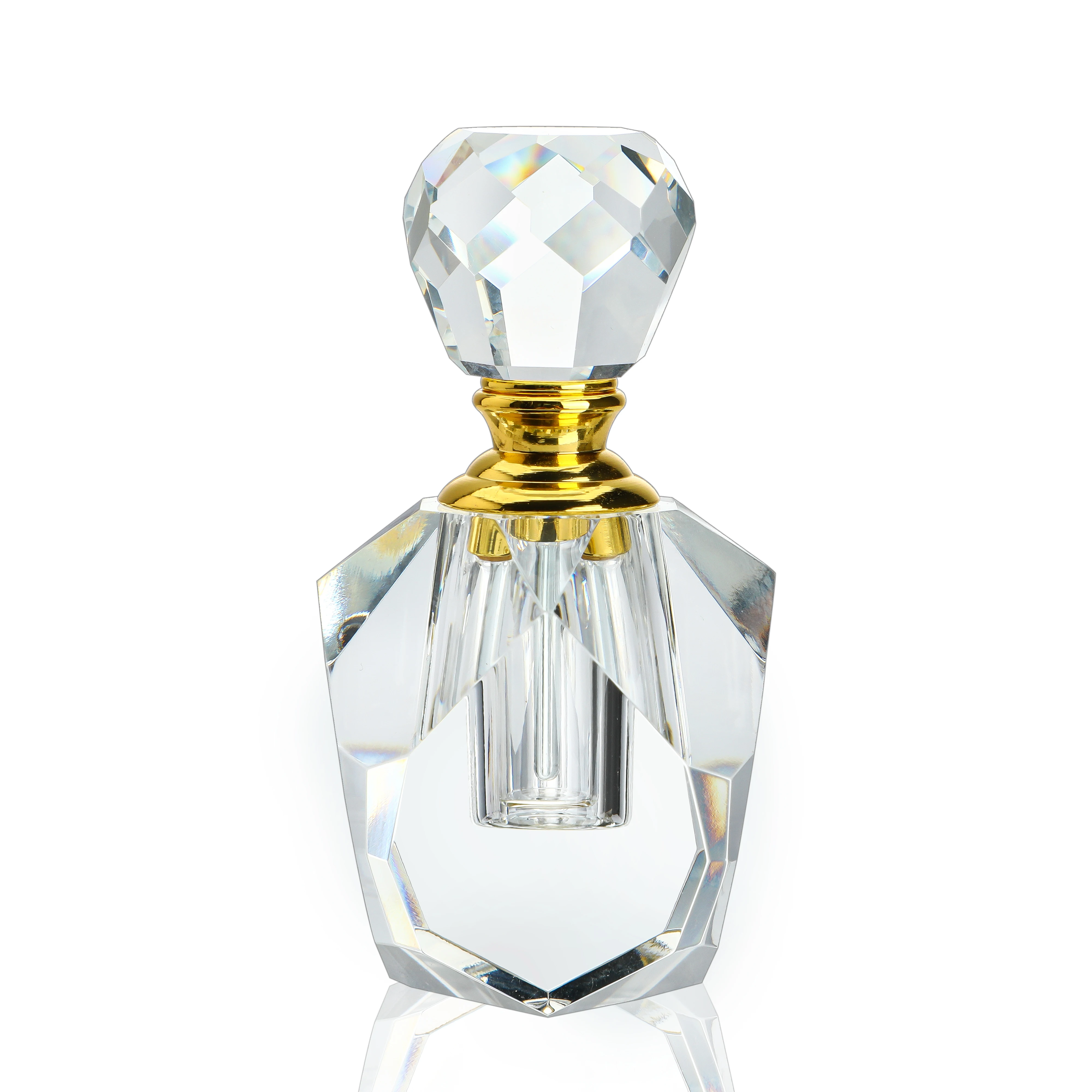 H&D Clear Crystal Cut Perfume Bottle with Stopper Empty Refillable Glass Bottle,Gift Boxed