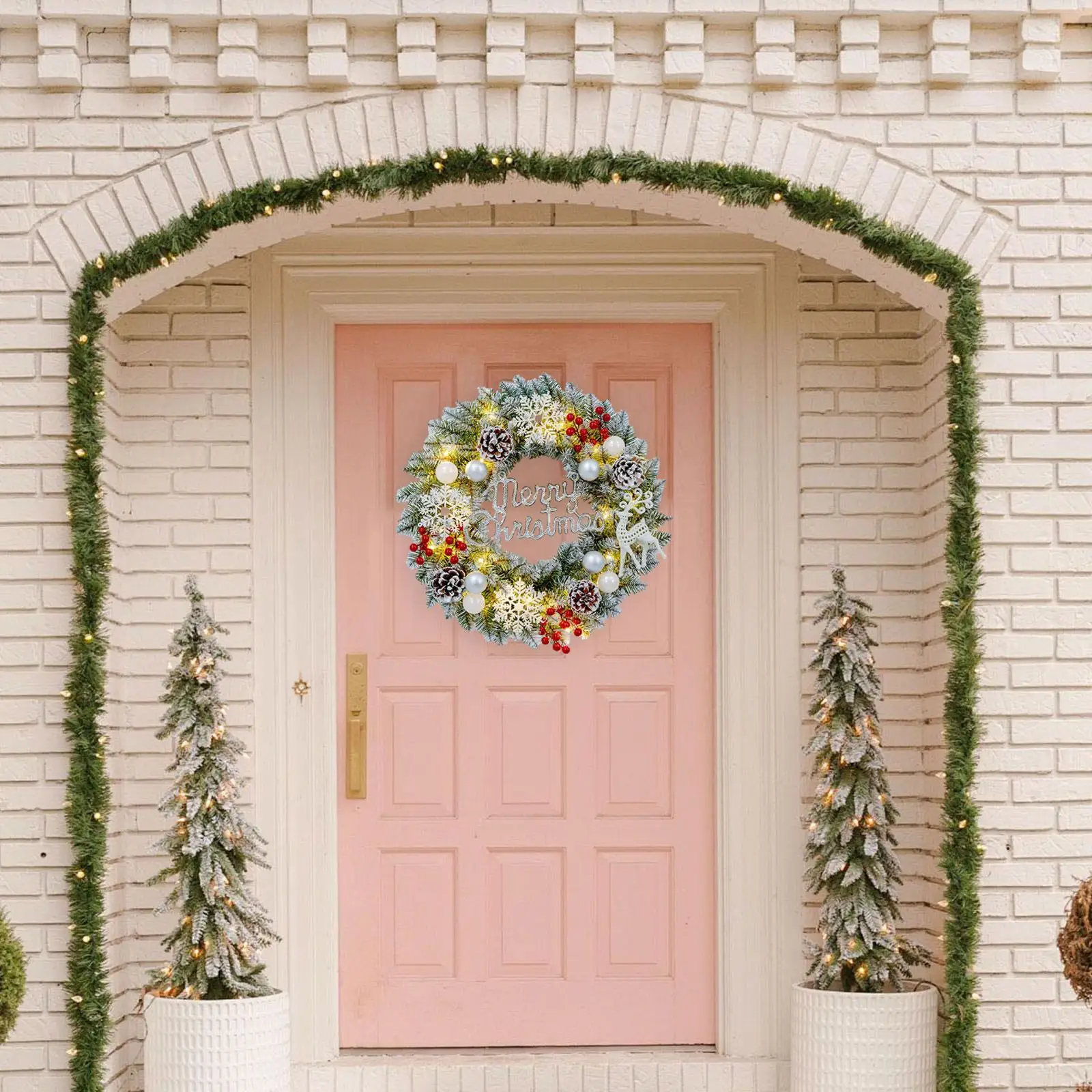 Christmas Wreath with Lights Christmas Decoration for Porch Garden Fireplace