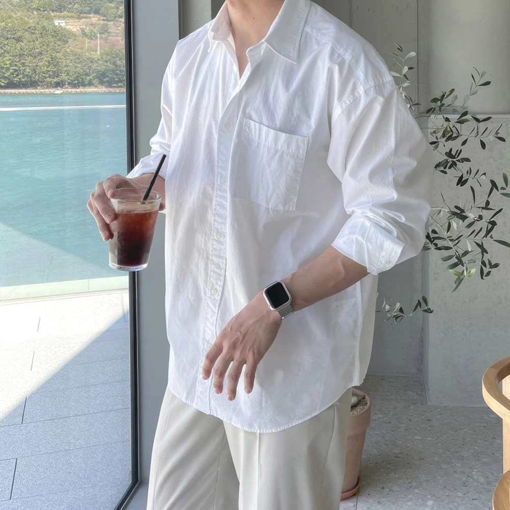 

American Vintage Cotton Linen White irt Men's High Sensation Loose Long Sve Outdoor Sun Protection irt Trendy