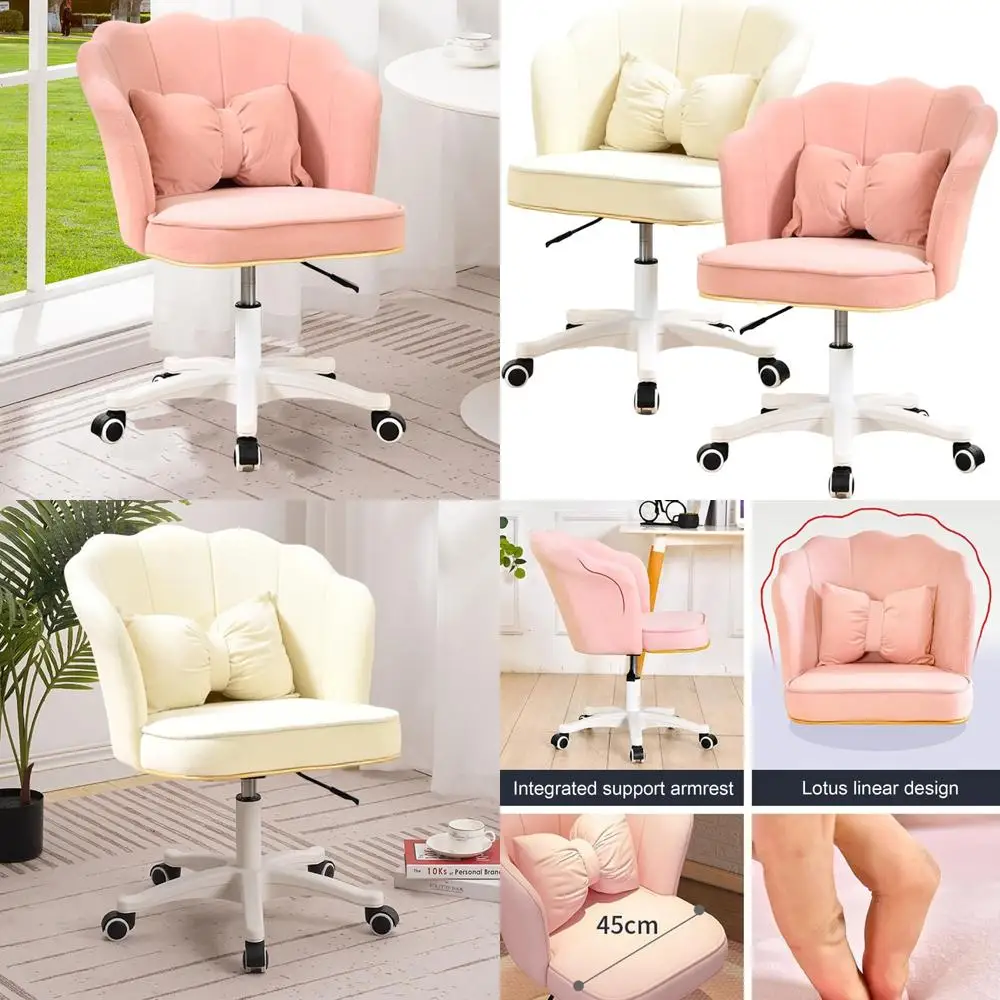 

Велюровое офисное кресло с бантом, розовое мягкое кресло для туалетного столика, для дома, офиса и спальни, компьютерное кресло с изогнутой спинкой