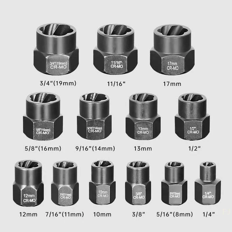 [YU]14pcs Damaged Lmpact Socket Set, Nut And Bolt Extractor & Remover-Chrome Molybdenum Steel Extractors With Storage Box
