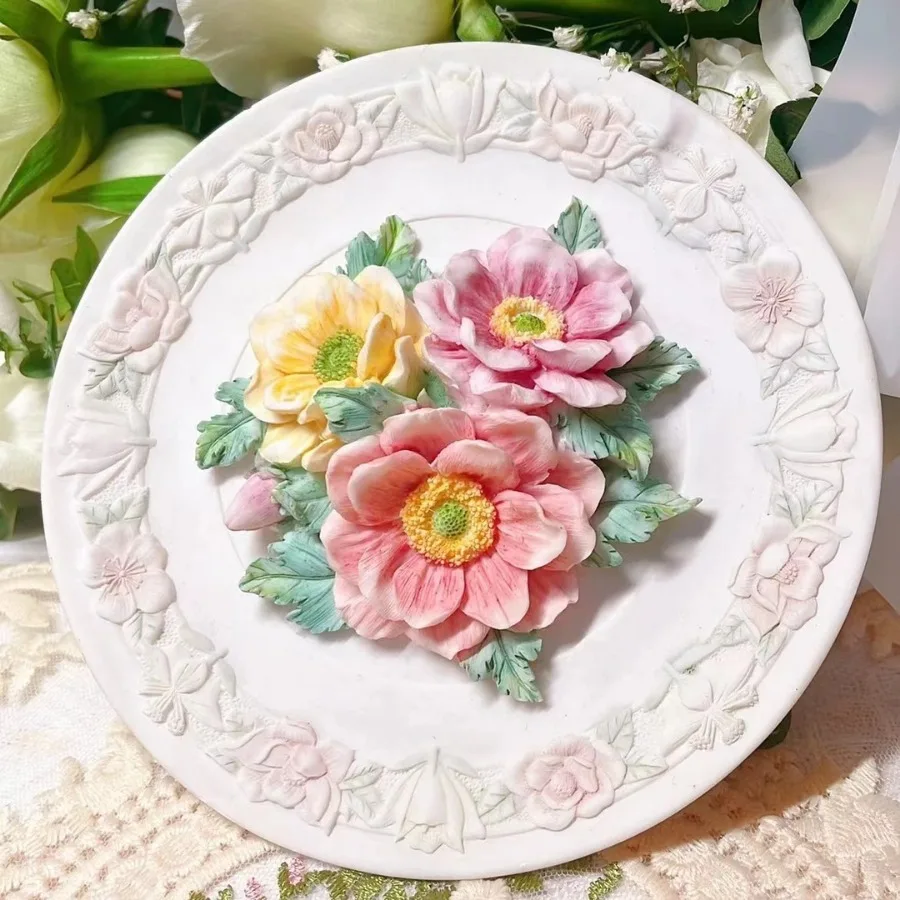 

Embossed Peony Flowers Jewelry Tray Silicone Mold Jewelry Storage Decorative Ornaments Aromatherapy Plaster Molds