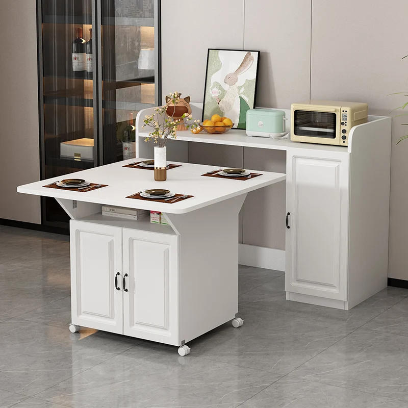 

Folding Dining Table Plus Side Cabinets Small Apartment Movable Eating Table Kitchen Dining Room Cupboard Microwave Oven Cabinet