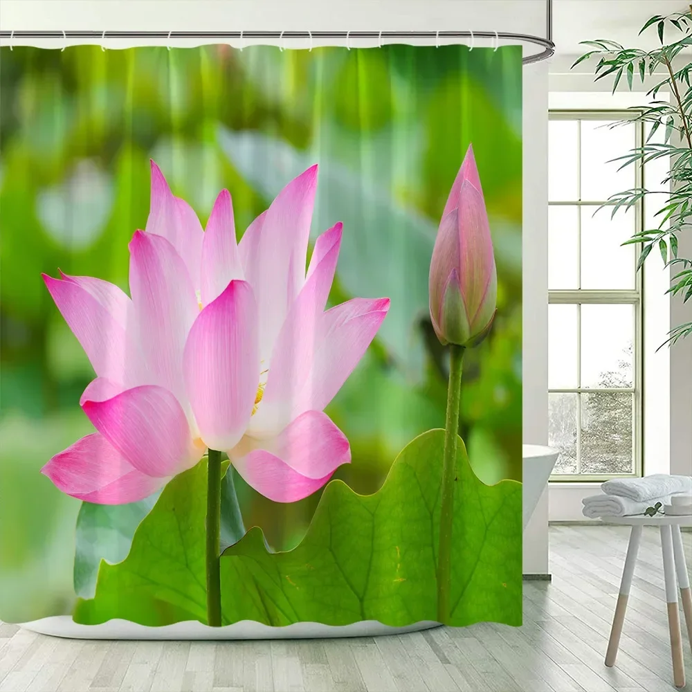 Pink Rose Shower Curtains Nature Flowers Plants Scenery Women Girls Gift Polyester Fabric Bathroom Decor Bath Curtain with Hooks