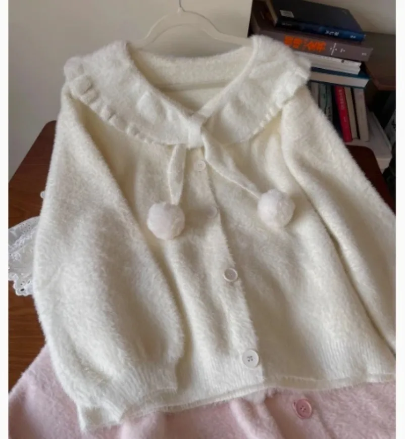 Japońskie dziewczęce słodkie słodkie miękkie woskowane sweter z dzianiny sweter damski imitacja dzianiny z norek płaszcz jesienno-zimowy szalik kaszmirowy