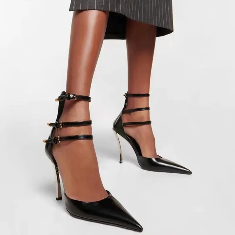 Givencci Pointed Toe Patent Leather Sandales à Talons Hollow Shallow Sandały Damskie  Buckle Strap Women Sandals High Heels 2024