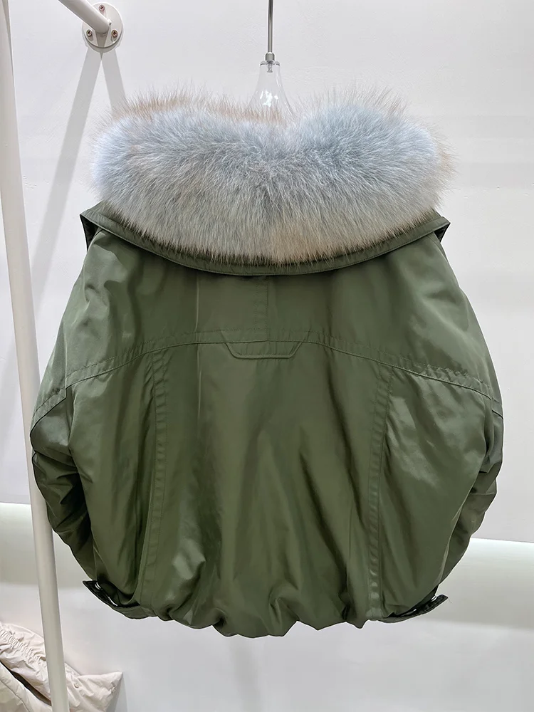 سترة شتوية نسائية جديدة لعام 2025 سترة سترة باركا معاطف بياقة من فرو الثعلب الطبيعي الحقيقي ملابس خارجية نسائية فاخرة