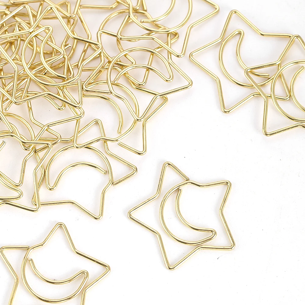 20PCS Gold Star Moon Paper Clips Metal Bookmark Binder Clips Office Stationery DIY Scrapbooking Memo Holder Accessories